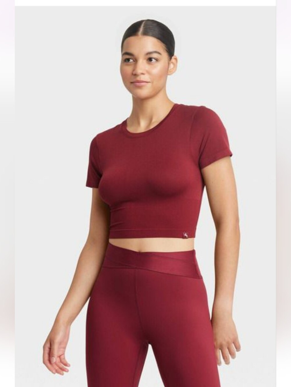 JoyLab Burgundy Short Sleeve Crop Top